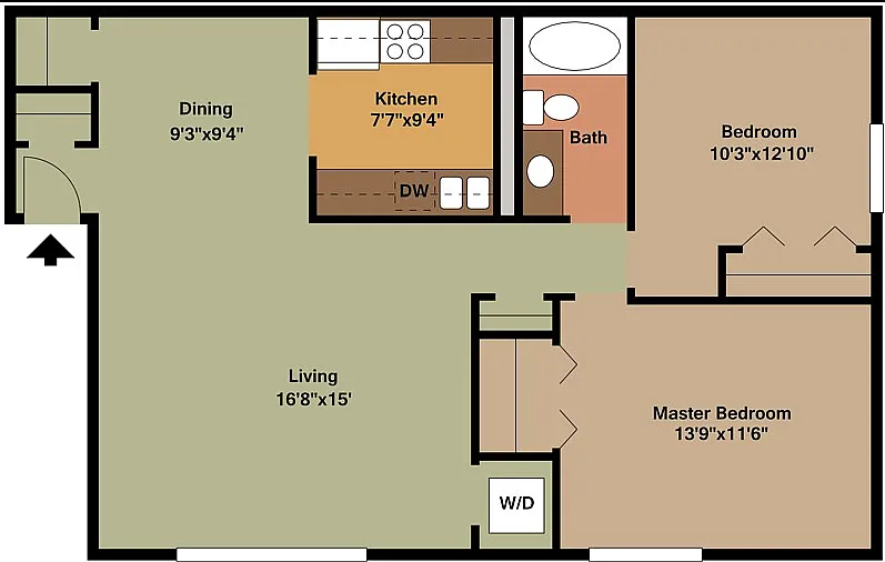 Floor plan Sheffield Apts 2Bd 1Ba