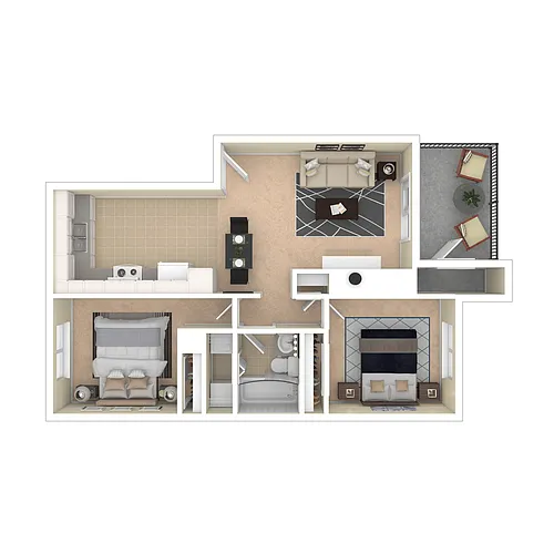 Floor plan 2 Bedroom, 1 Bath B1