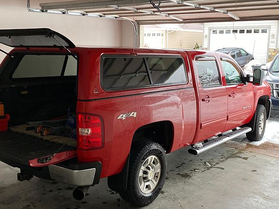 Double car garage. Large enough for a truck to park in it.