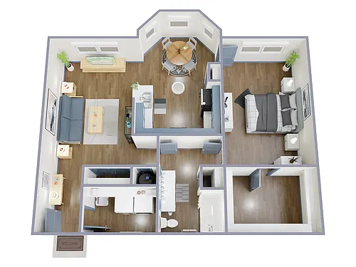Floor plan 1 Bed, 1 Bath Upgraded (60% Income Restricted)