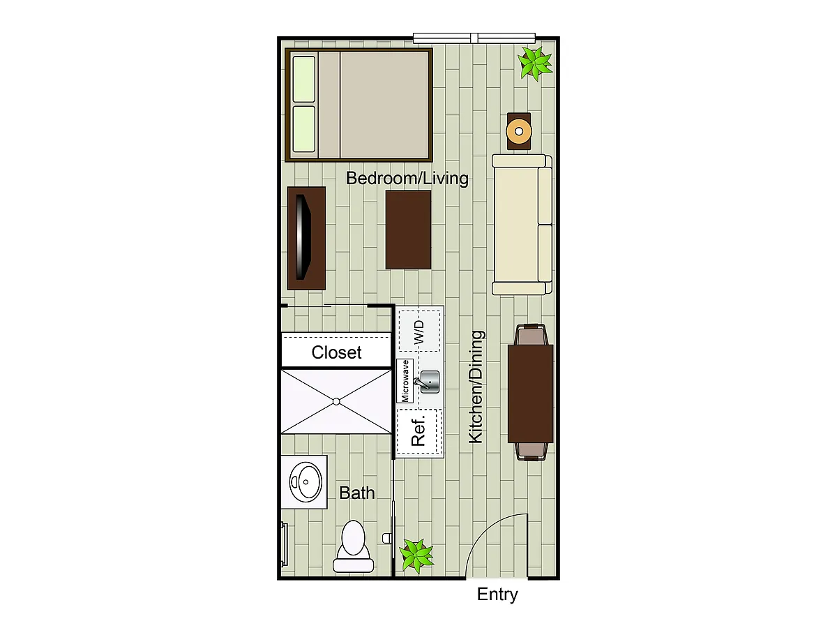Floor plan Studio 1 Bath