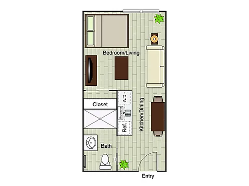 Floor plan Studio 1 Bath