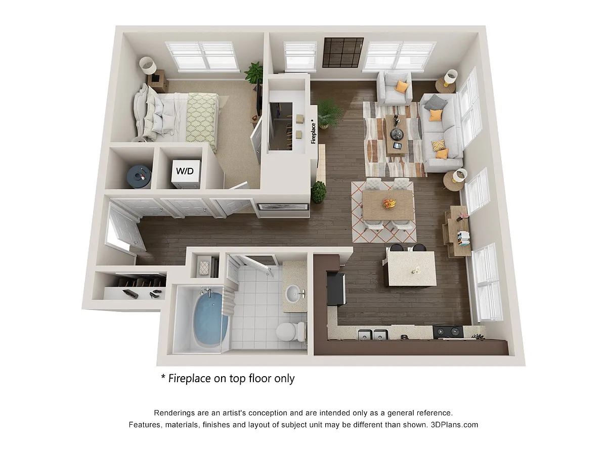 Floor plan A3: 1 Bed 1 Bath