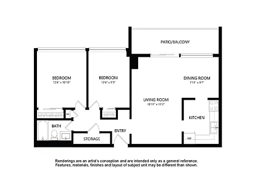 Floor plan F1 2 Bed 1 Bath 3