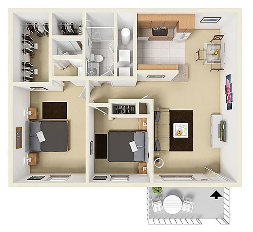 Floor plan 2B/ 1.5B