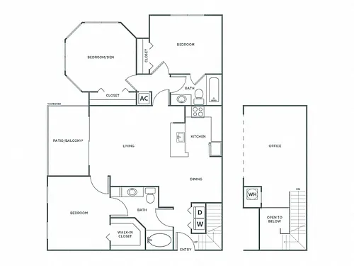 Floor plan Three Bedroom Two Bath (1491 SF)