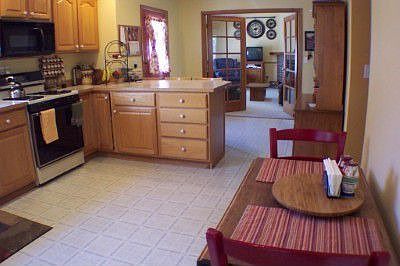 This large kitchen is open to family room.