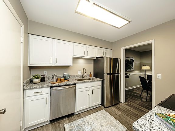 Kitchen with granite countertops and stainless steel appliances