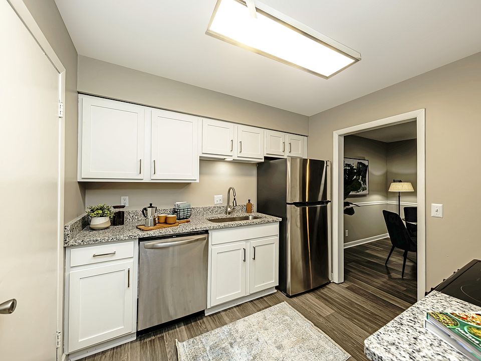 Kitchen with granite countertops and stainless steel appliances