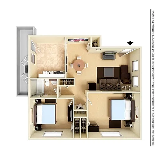 Floor plan 2 Bedroom/1 Bathroom