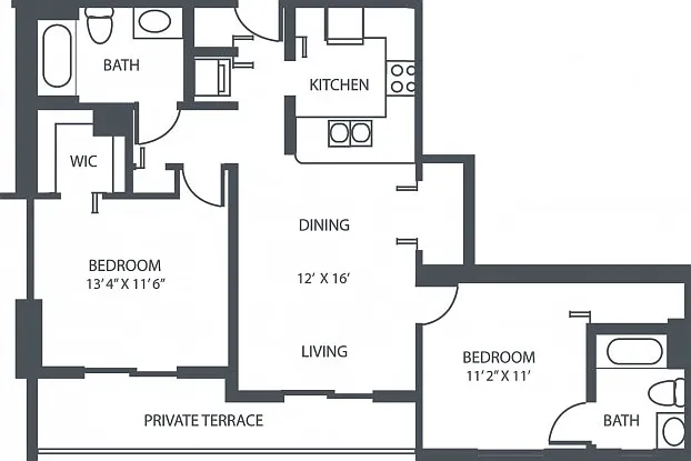 2 Bedroom, 2 Bath 2 Bedroom, 2 Bath