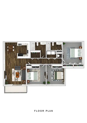 Floor plan 3 BR 2 B