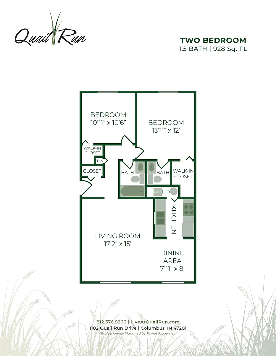 Floor plan 2 Bedroom (928 Sq. Ft.)