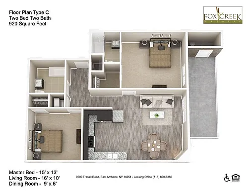 Floor plan Estates - 2 Bed, 2 Bath - 920 Square Feet
