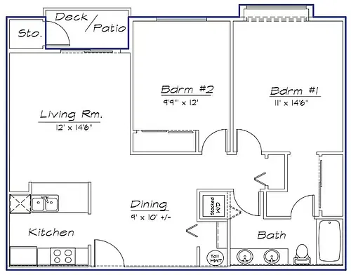 Floor plan 2 Bed, 1 Bath