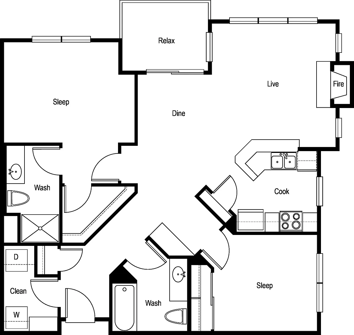 Floor plan 2x2 B - Standard