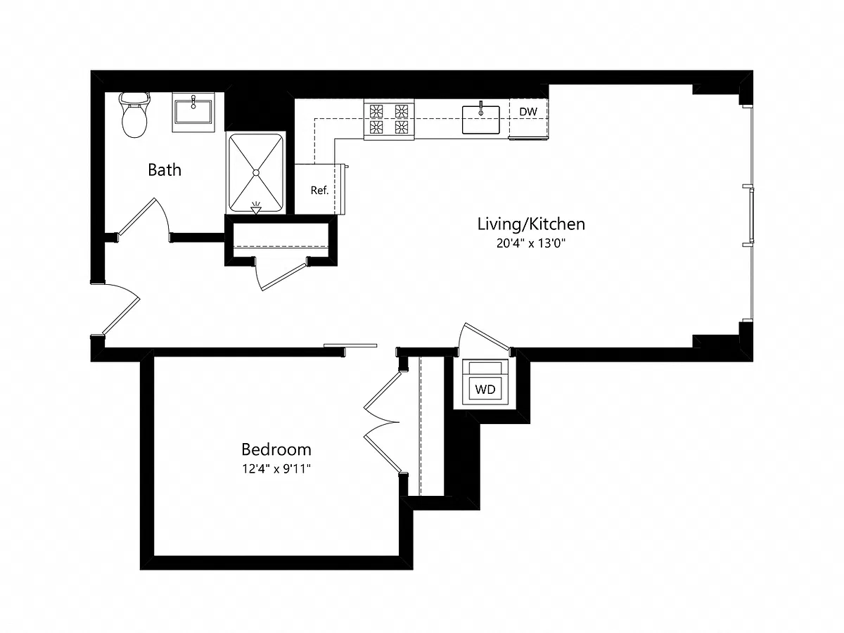 Floor plan 1 Bedroom - 1 Bath | Aj12a
