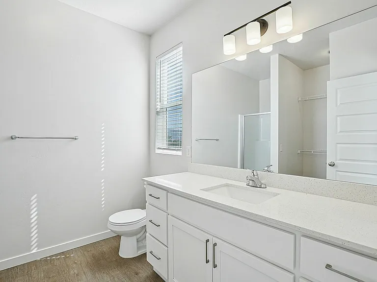 Modern bathroom with a large mirror