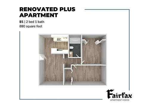 Floor plan 2 Bed, 1 Bath B1