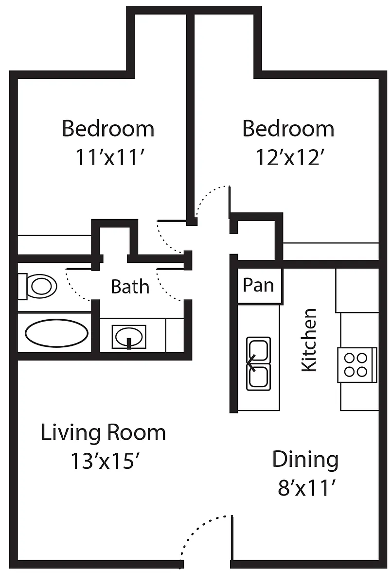 Floor plan The Cottage: 2/1 (832) at South Shore