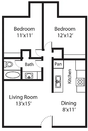 Floor plan The Cottage: 2/1 (832) at South Shore