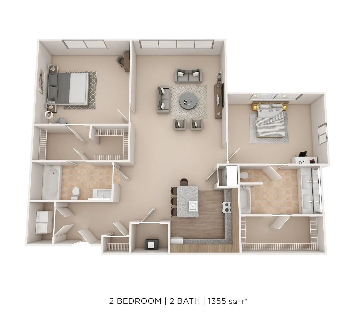 Floor plan Two Bed Two Bath - 1355 SqFt