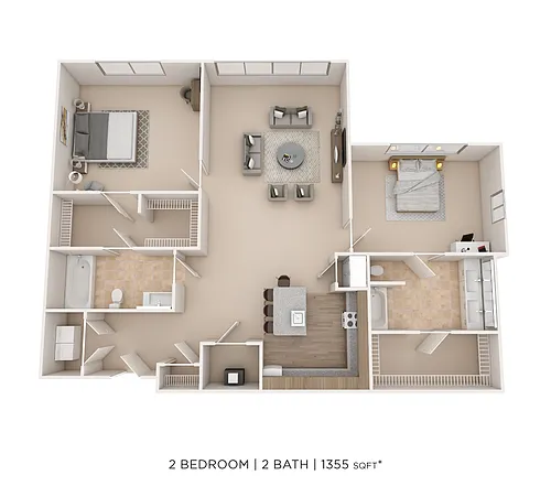 Floor plan Two Bed Two Bath - 1355 SqFt