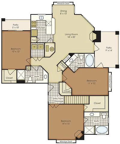 Floor plan Three Bedroom 1C2BG-2C2BG