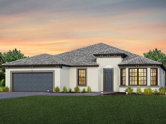 The Stardom, a one-story single family home with a 2 car garage, shown as Home Exterior FM3