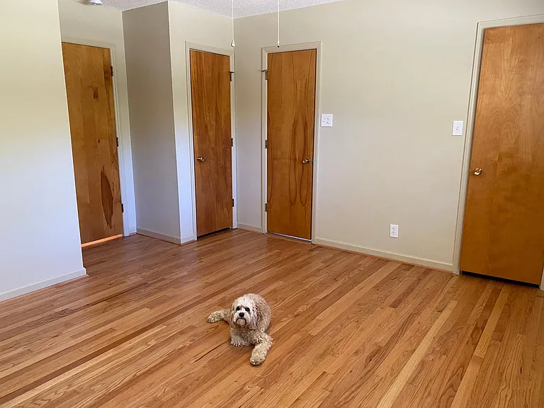 Master with bathroom attached. One large walk-in closet. Also, has a second closet.