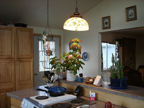 Beautiful new kitchen with vaulted ceiling.