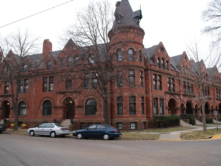 Handsome romanesque brownstone structure - a fine architectural specimen, and a landmark piece of St. Paul history.