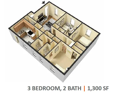 Floor plan 3 BEDROOM - 2 BATHROOM