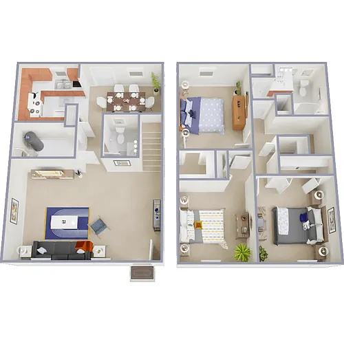 Floor plan 3 Bed 1.5 Bath No Garage