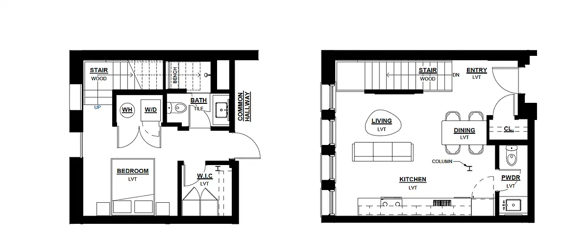 Floor plan 1 Bed - 1.5 Bath Townhome