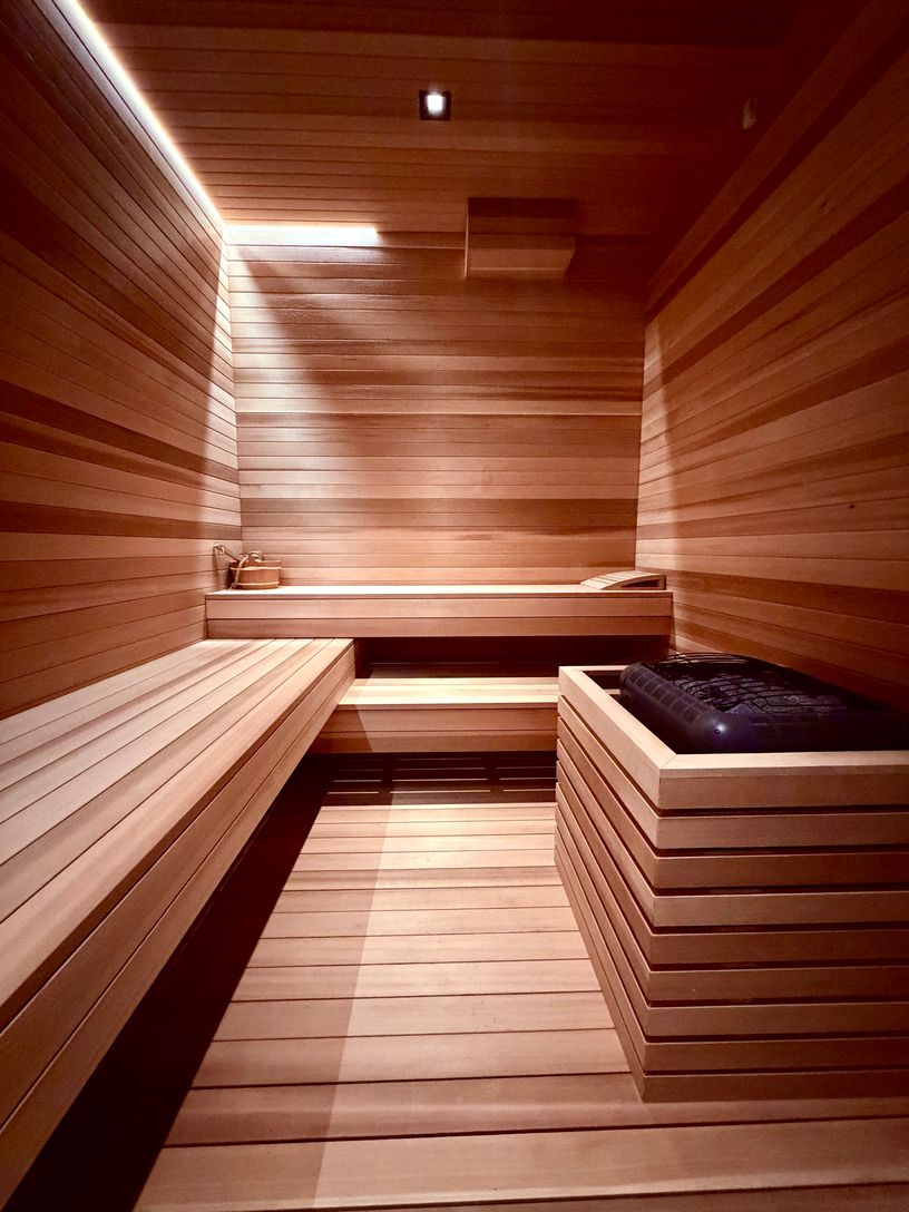  Sauna indoors with LED cove lighting 