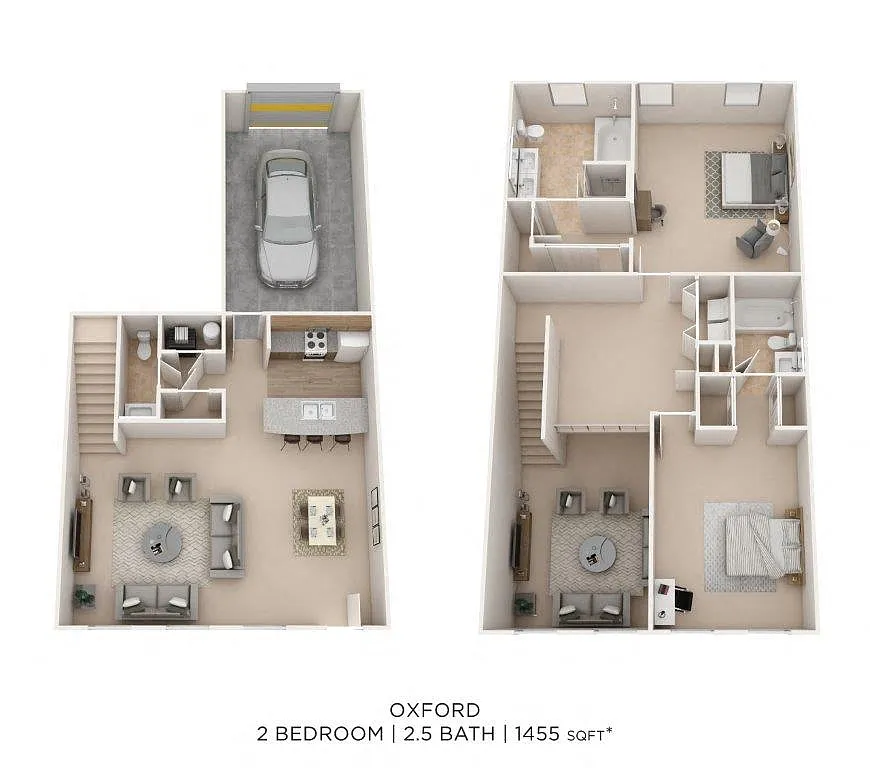 Floor plan Two Bedroom 2.5 Bath Townhome- Oxford