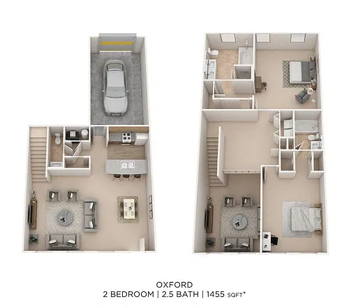 Floor plan Two Bedroom 2.5 Bath Townhome- Oxford