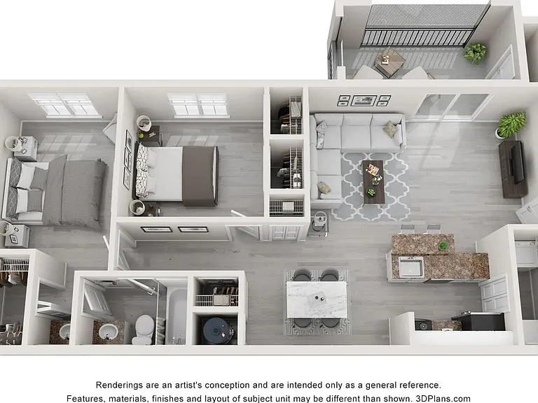 A floor plan for Endeavor, two bed one bath.