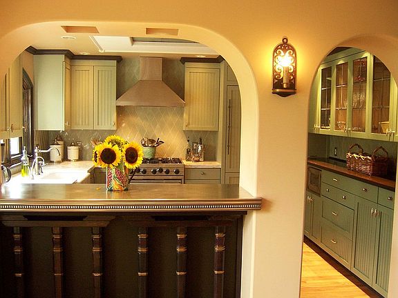 Looking in to kitchen from Dining Rm.  Pewter Breakfast Bar.