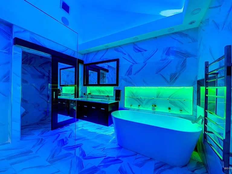 master bathroom with leds on at night can be turned off