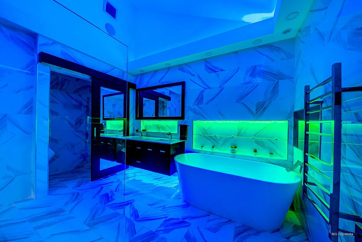 master bathroom with leds on at night can be turned off - 9039 N Maryland St