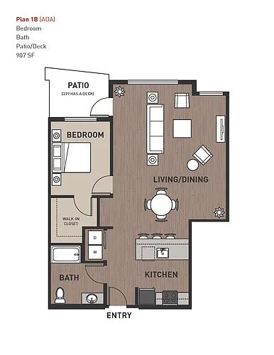 Floor plan 1 Bedroom Plan 1B