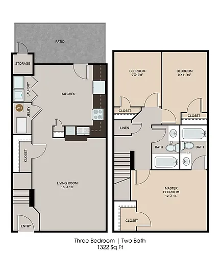 Floor plan 3 Bedroom 2 Bath