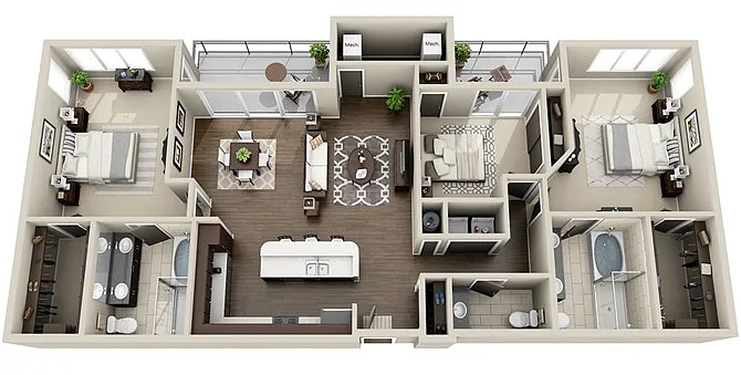 Floor plan 3 Bed 2.5 Bath (FS 4)