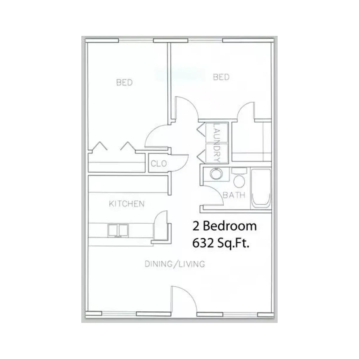 Floor plan 2 Bedroom 1 Bath