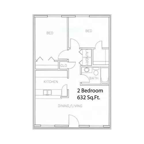 Floor plan 2 Bedroom 1 Bath