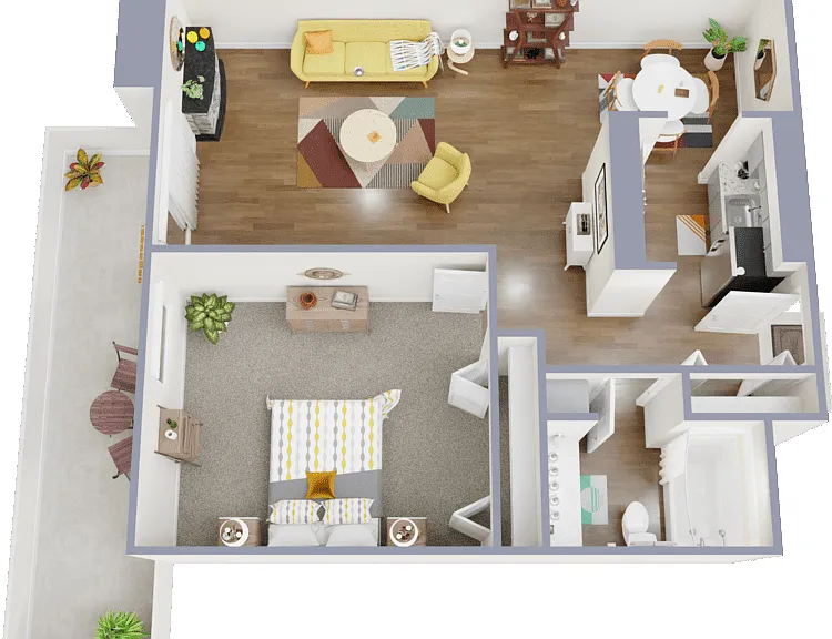One bedroom, one bath, 621 square feet One bedroom, one bath, 621 square feet
