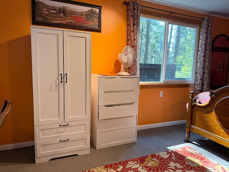 Clothing storage: Left a wardrobe for hanging clothes