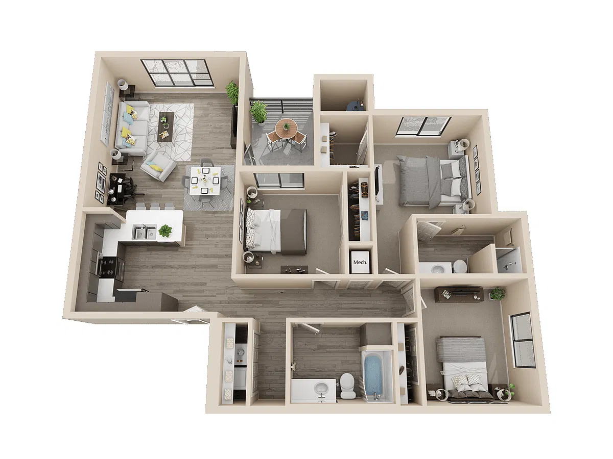 Floor plan C1 - 3x2 1,380 sf